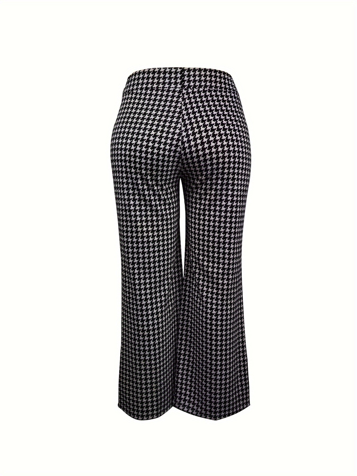  Women's Houndstooth Print Flared Leg Trousers