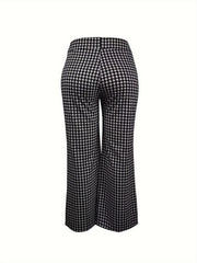  Women's Houndstooth Print Flared Leg Trousers