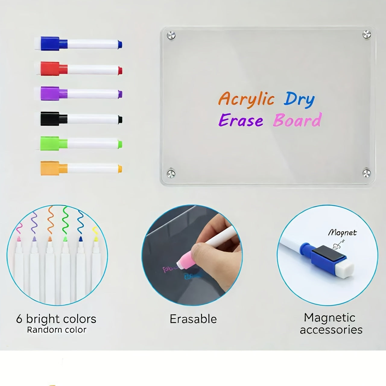 Acrylic Fridge Magnets Memo Board 6 Colored Whiteb