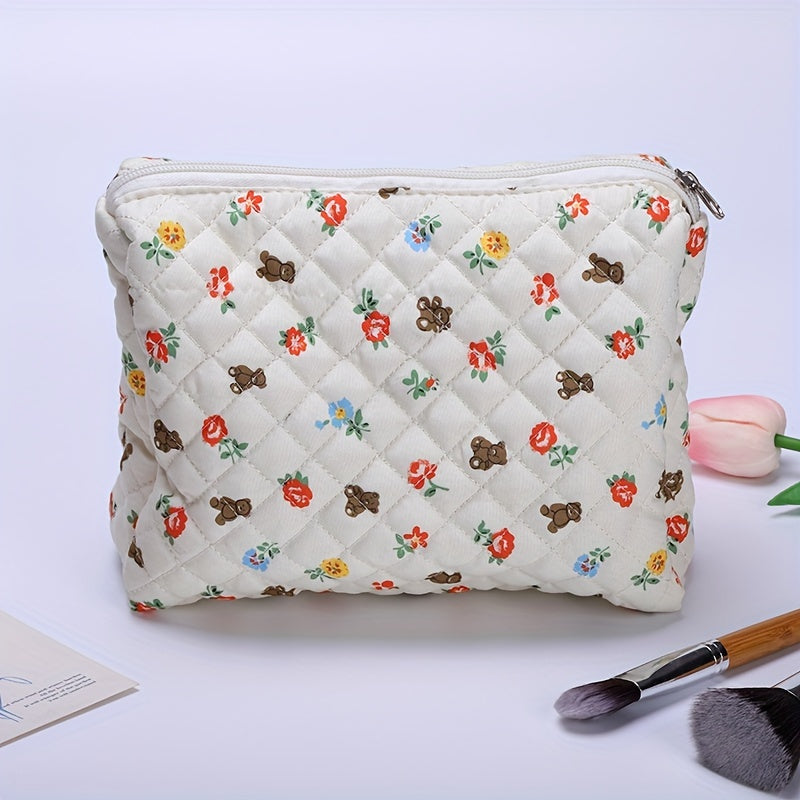 Bear Flower Makeup Bag Travel Toiletry Organizer