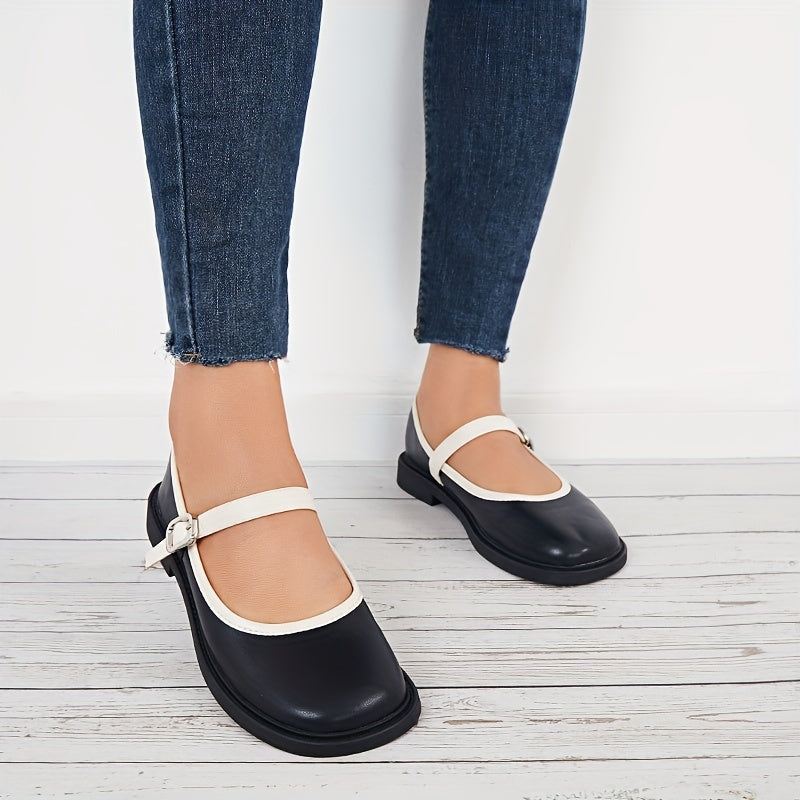 Women's Mary Jane Round Toe Buckle Strap Shoes Retro Flat Shoes
