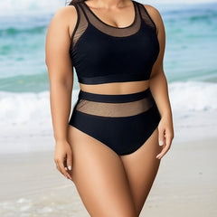  Mesh Tank Bra & High Waisted Panty Swimsuit Set