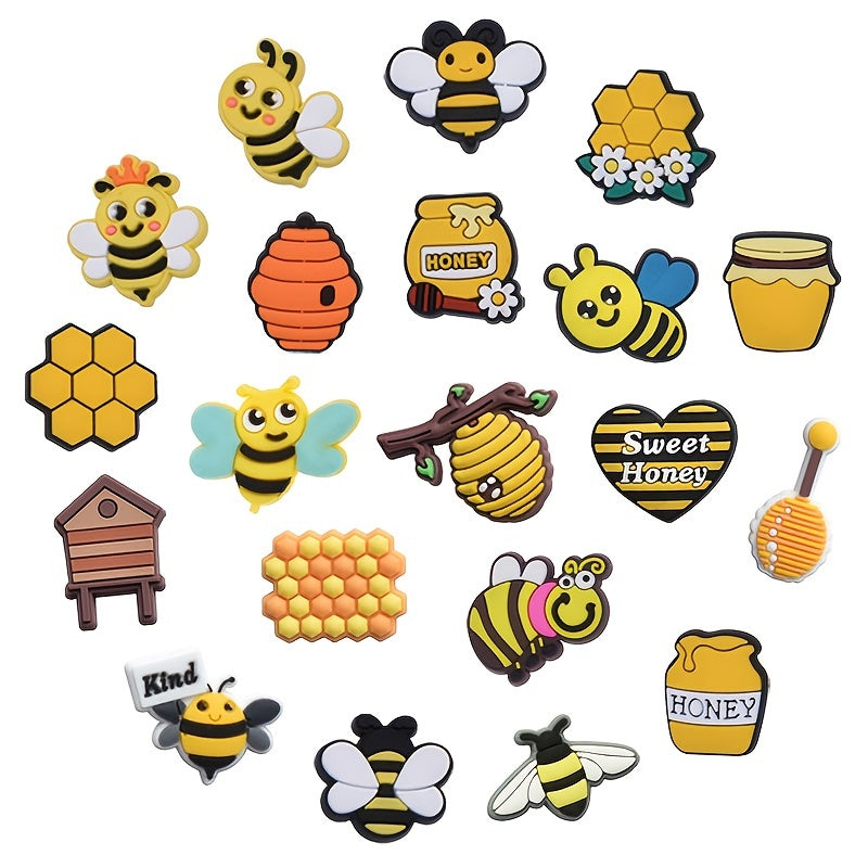 20pcs Honeybee Shoe Charms For Clogs Jibtz Sandals, PVC Shoe Accessories