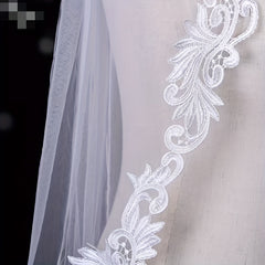 Short Floral Lace Bridal Veil Headpiece for Wedding Hair with Cut Out Patterns