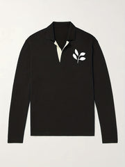 Men's Plant Pattern Knit Polo Shirt Fall/Winter Sweater