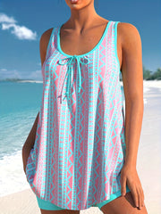  Modest Tankini Set Women's Plus Geo & Striped Print