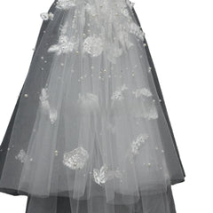 Forest Themed Short Lace Veil with Handcrafted Pearl Butterfly Trim