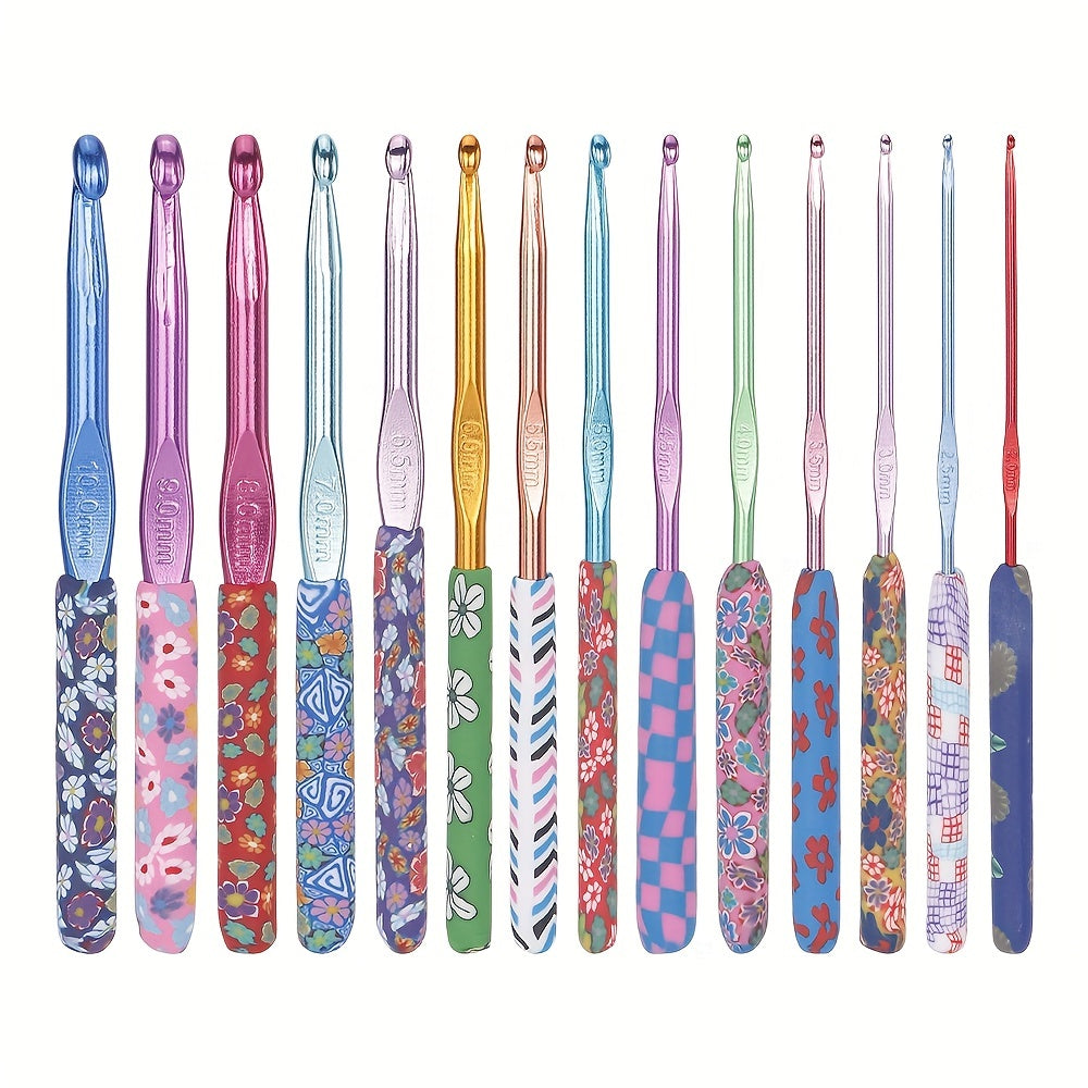 14pcs Crochet Hooks Set Aluminum Ergonomic Handle Yarn Craft Gift Women
