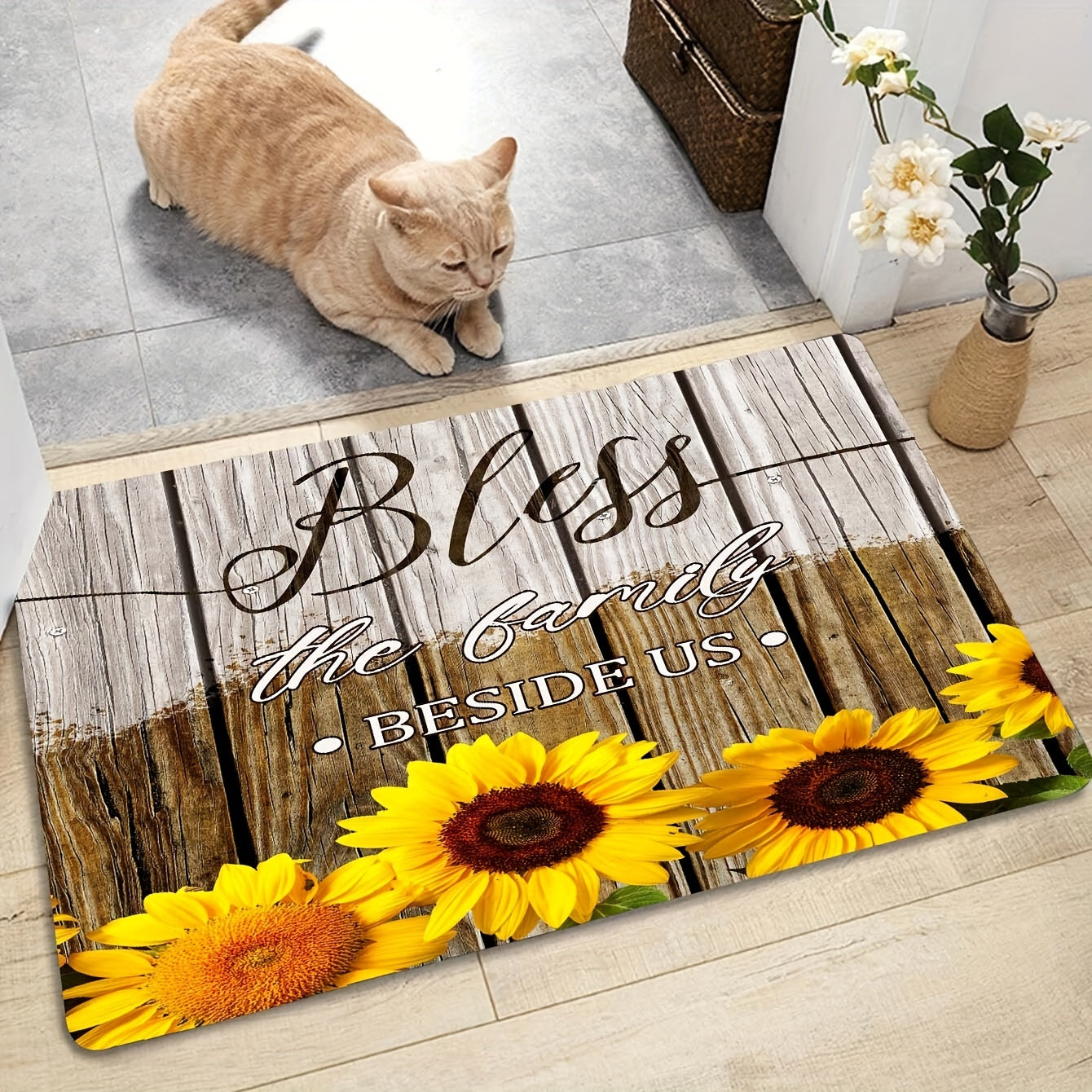 Sunflower Print Kitchen Mat Anti Slip Absorbent Bath Mat