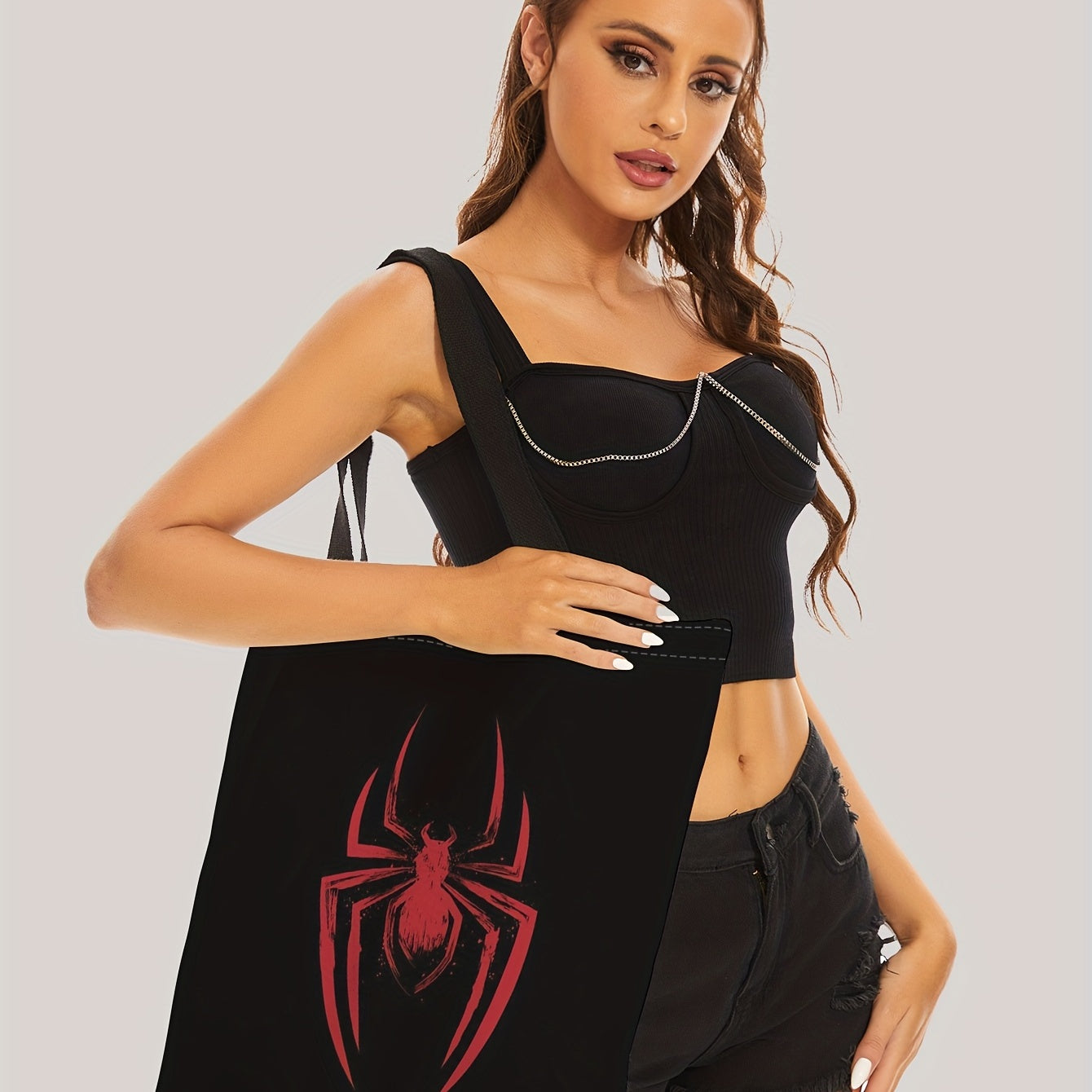 Halloween Spider Print Tote Bag - Large Travel Beach Shoulder Bag