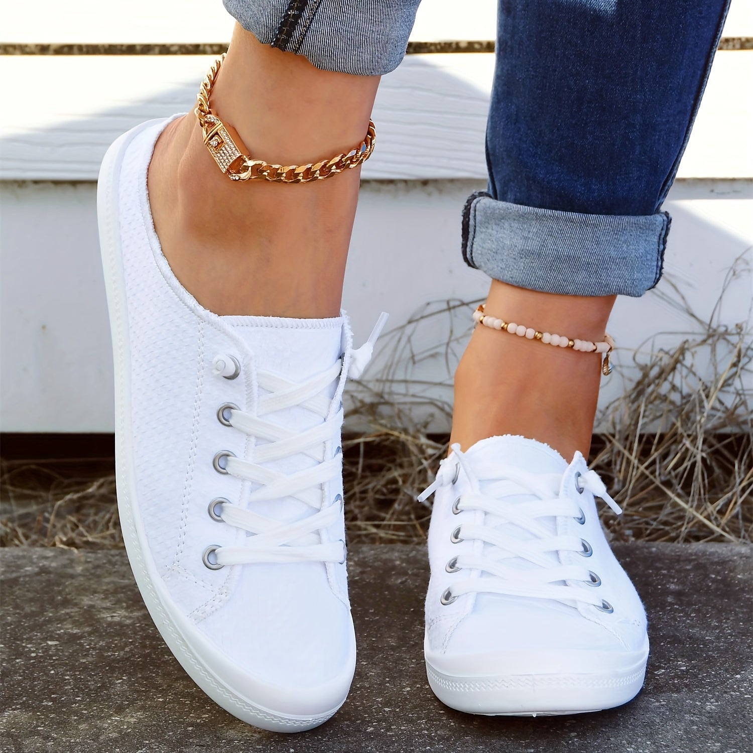 Women's Flat Canvas Shoes Lace Up Slip On Low Top Casual Shoes
