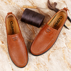 CLOHOO Two layer Cowhide Rubber Sole Hollow Loafers Shoes