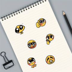 60 Adorable Yellow Face Expression Stickers for Scrapbooking and Decoration