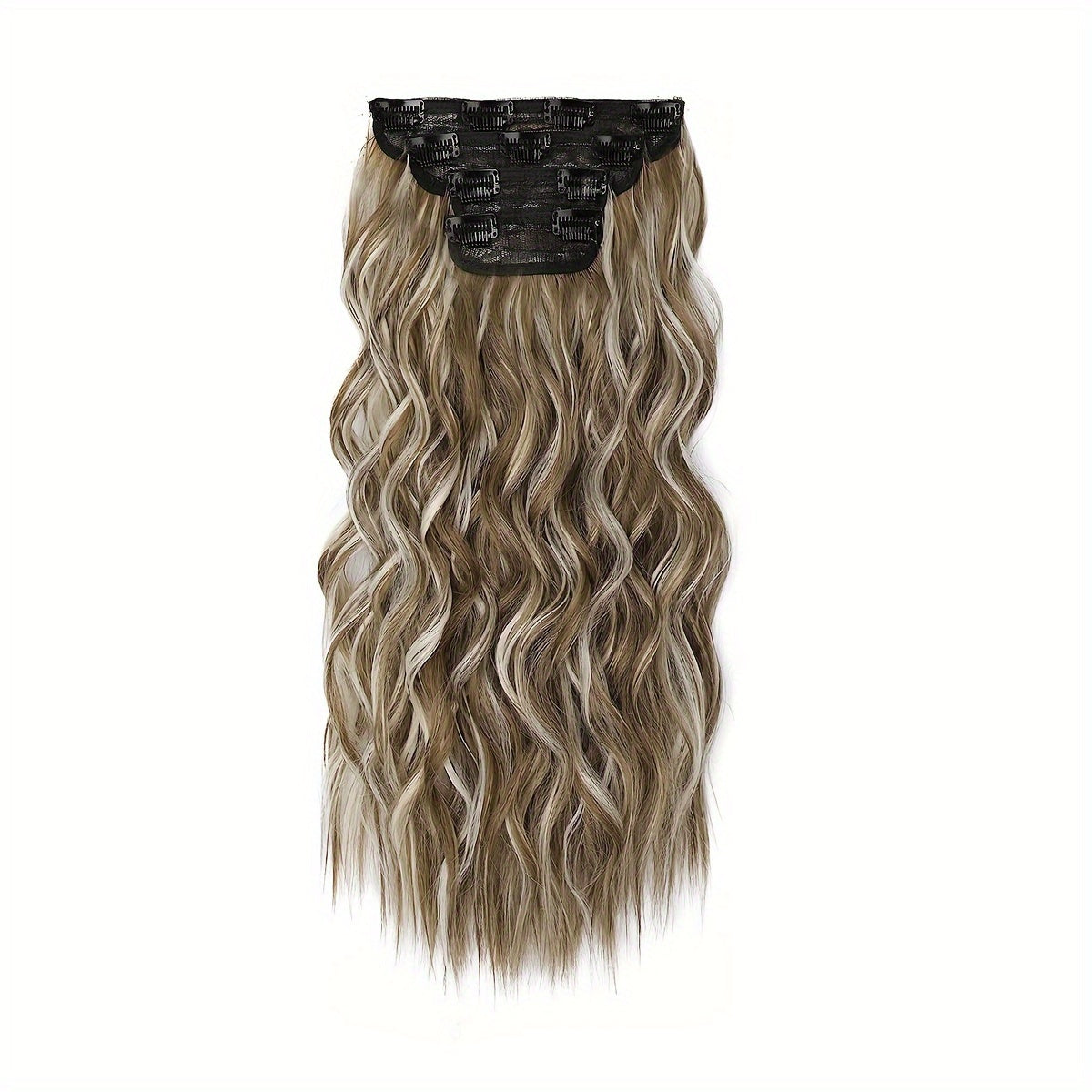 4pcs Dark Blonde Light Blonde Ends Clip In Hair Extensions Soft Synthetic