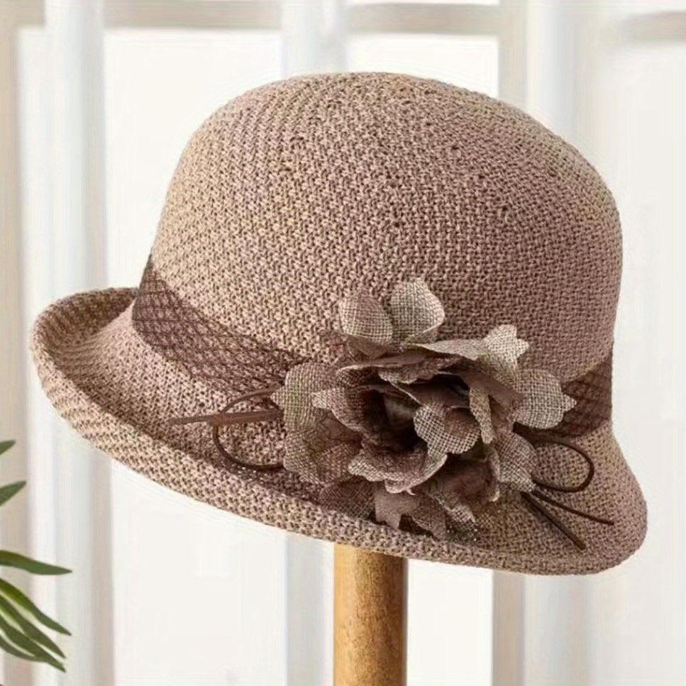 Women's Bucket Hat with Flower Decor Sunshade Fedora