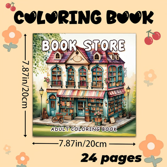 Charming Bookstore Coloring Book for Adults Intricate Designs Perfect Gift