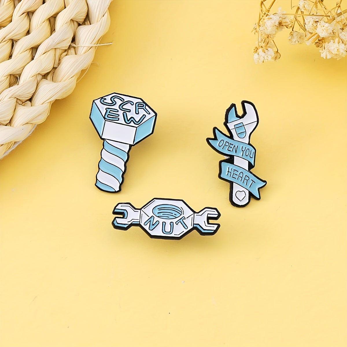 Screw Nut Open Heart Cartoon Pins Badges Alloy Jewelry