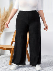  Solid Ribbed High Rise Wide Leg Trousers