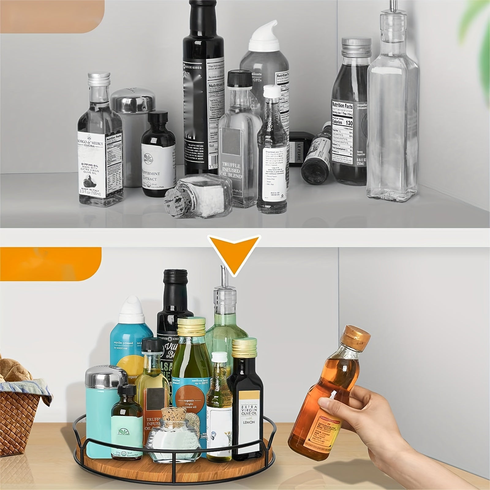 Wooden Turntable Organizer Tray for Cabinet Pantry Kitchen Refrigerator Cupboard