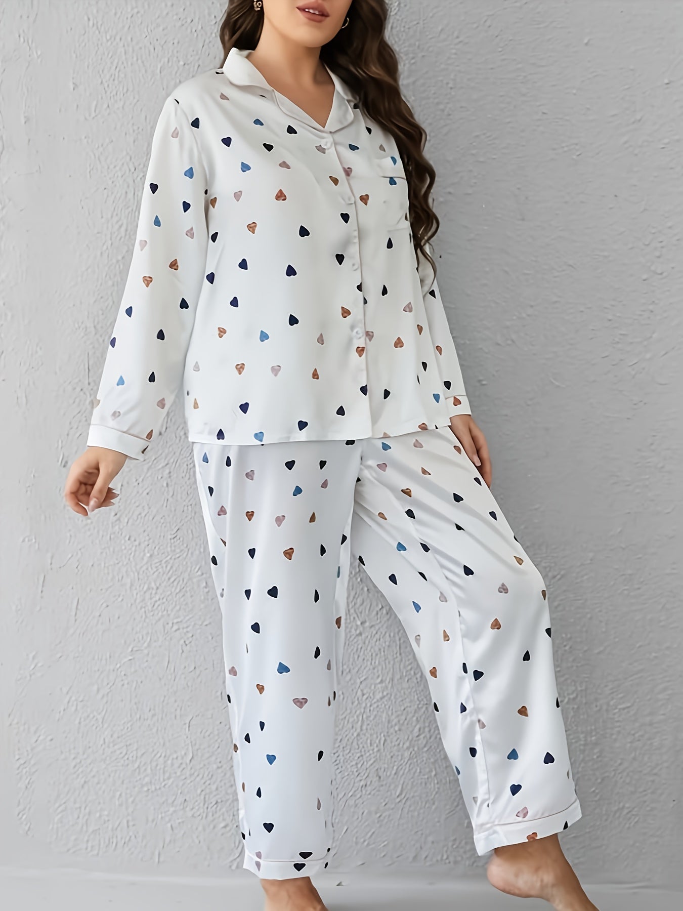  Heart Print Pajama Set Women's 2 Piece Lounge Set