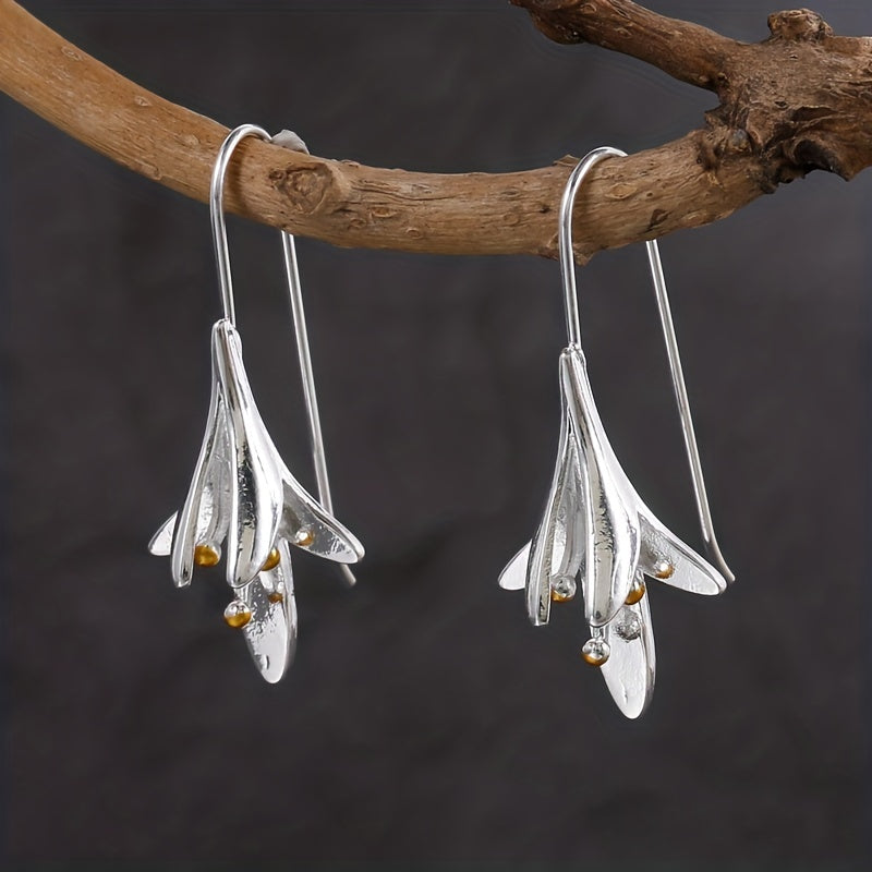 Lily Shape Ear Hook Earrings 925 Silver Plated Women's Ear Jewelry