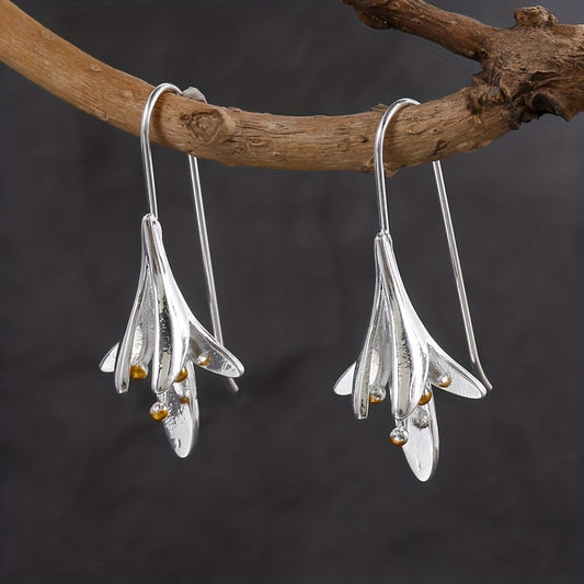 Lily Shape Ear Hook Earrings 925 Silver Plated Women's Ear Jewelry