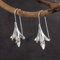 Lily Shape Ear Hook Earrings 925 Silver Plated Women's Ear Jewelry