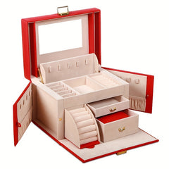 Locking Jewelry Storage Box Leather Travel Bag