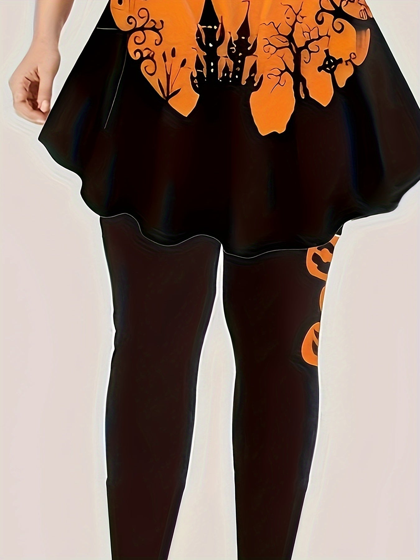  Halloween Gothic Outfits Set Women's Plus Pumpkin & Bat Print
