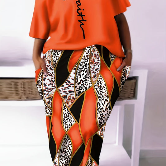  Cross Print Top & Leopard Print Skirt Set