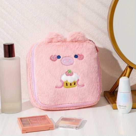 Cartoon Plush Makeup Bag Travel Roomy Cosmetic Pouch Toiletry Bag With Handle