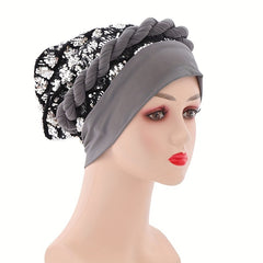 Sequin Turban Cap Head Wrap Solid Ramadan Head Scarf