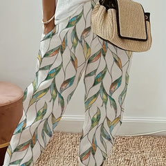 Women's Plus Leaf Print Elastic Waist Harem Trousers