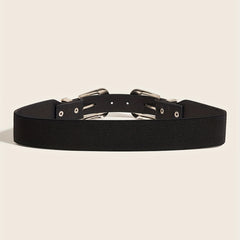 Western Belt Rhinestone Inlaid Buckle PU Leather Elastic Wide Girdle
