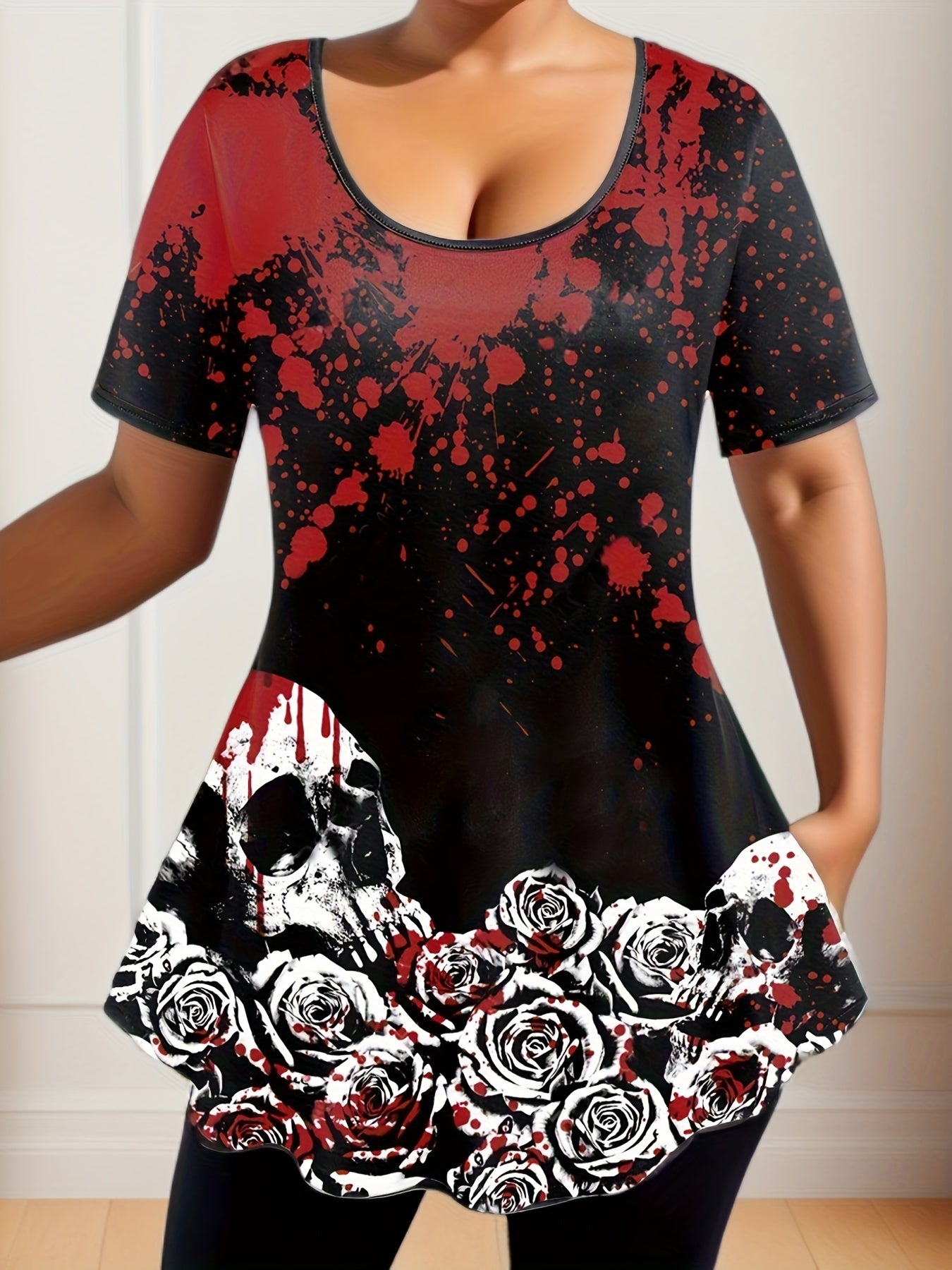  Gothic Rose Skull Print Top & Leggings Set