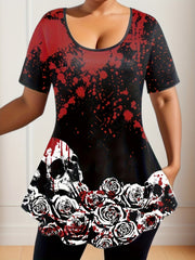  Gothic Rose Skull Print Top & Leggings Set