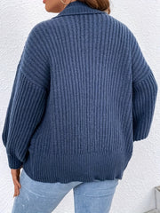  Solid Ribbed Lantern Sleeve Cardigan
