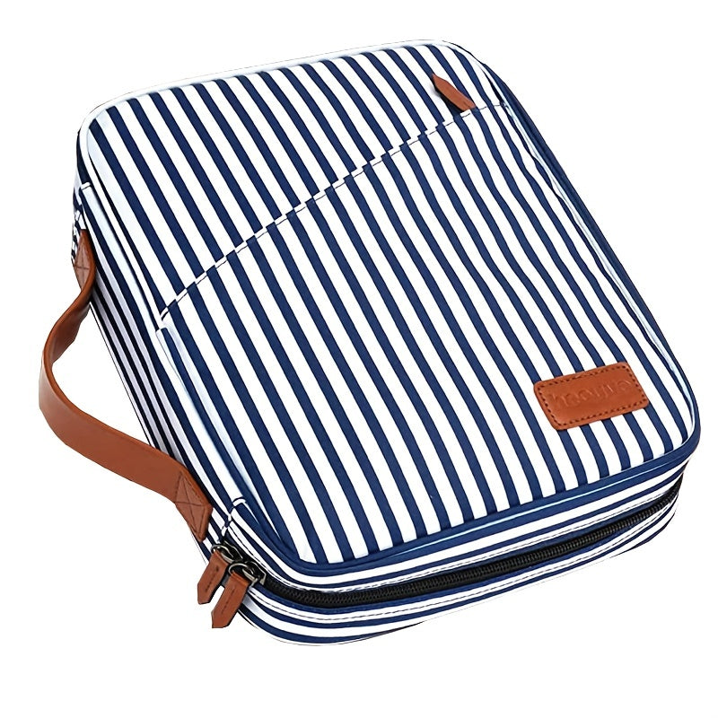 Portable Striped Pattern Handbag Lightweight Zipper Storage Bag