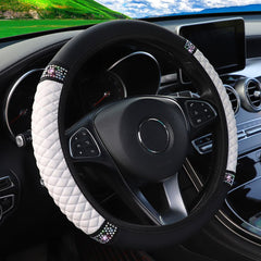 Car PU Leather Steering Wheel Cover with Artificial Diamonds