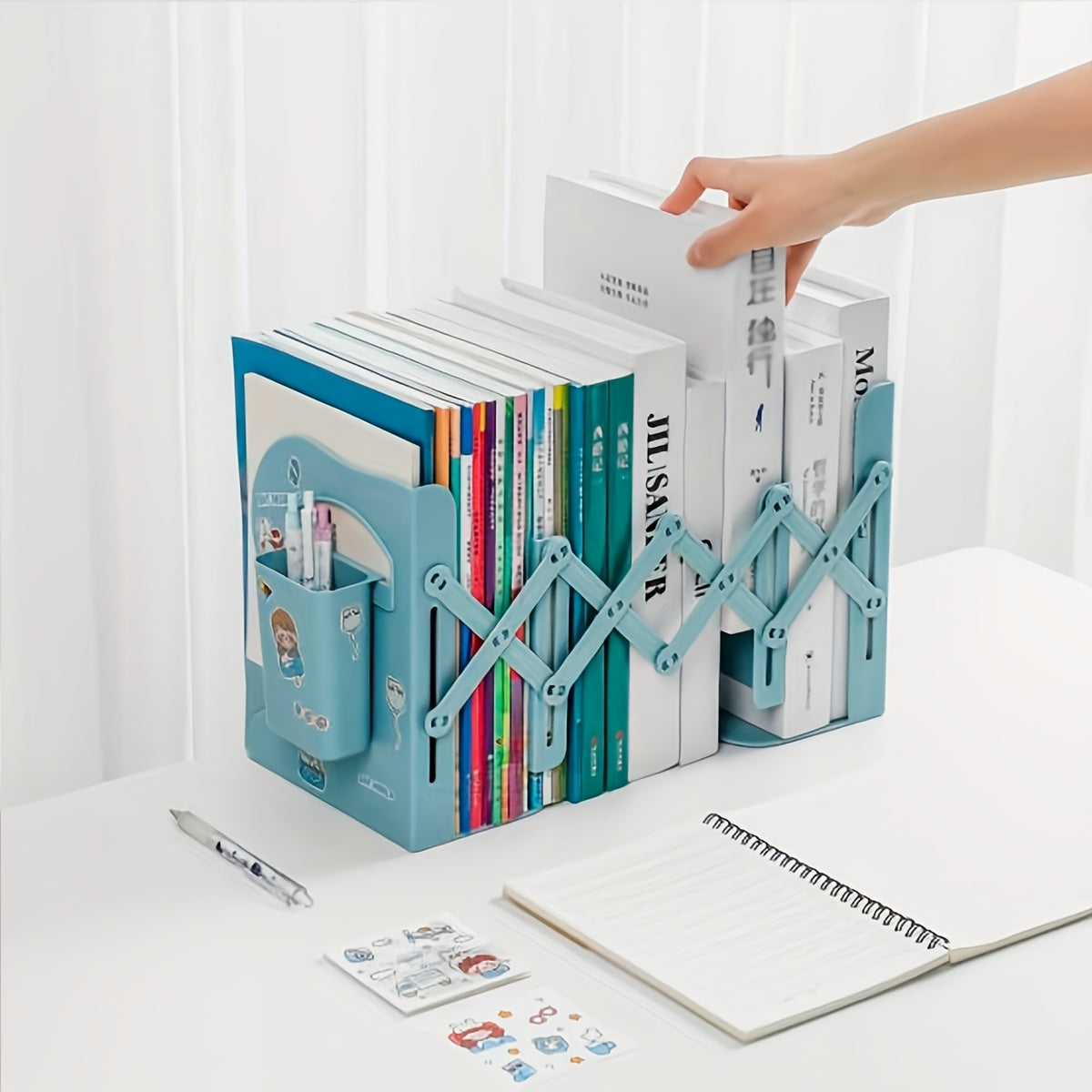 Retractable Book Stand With Pen Holder Desktop Book Storage Rack