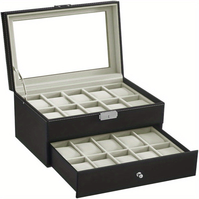 Double Layer Watch Storage Box Plain Leather