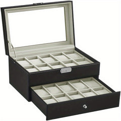 Double Layer Watch Storage Box Plain Leather