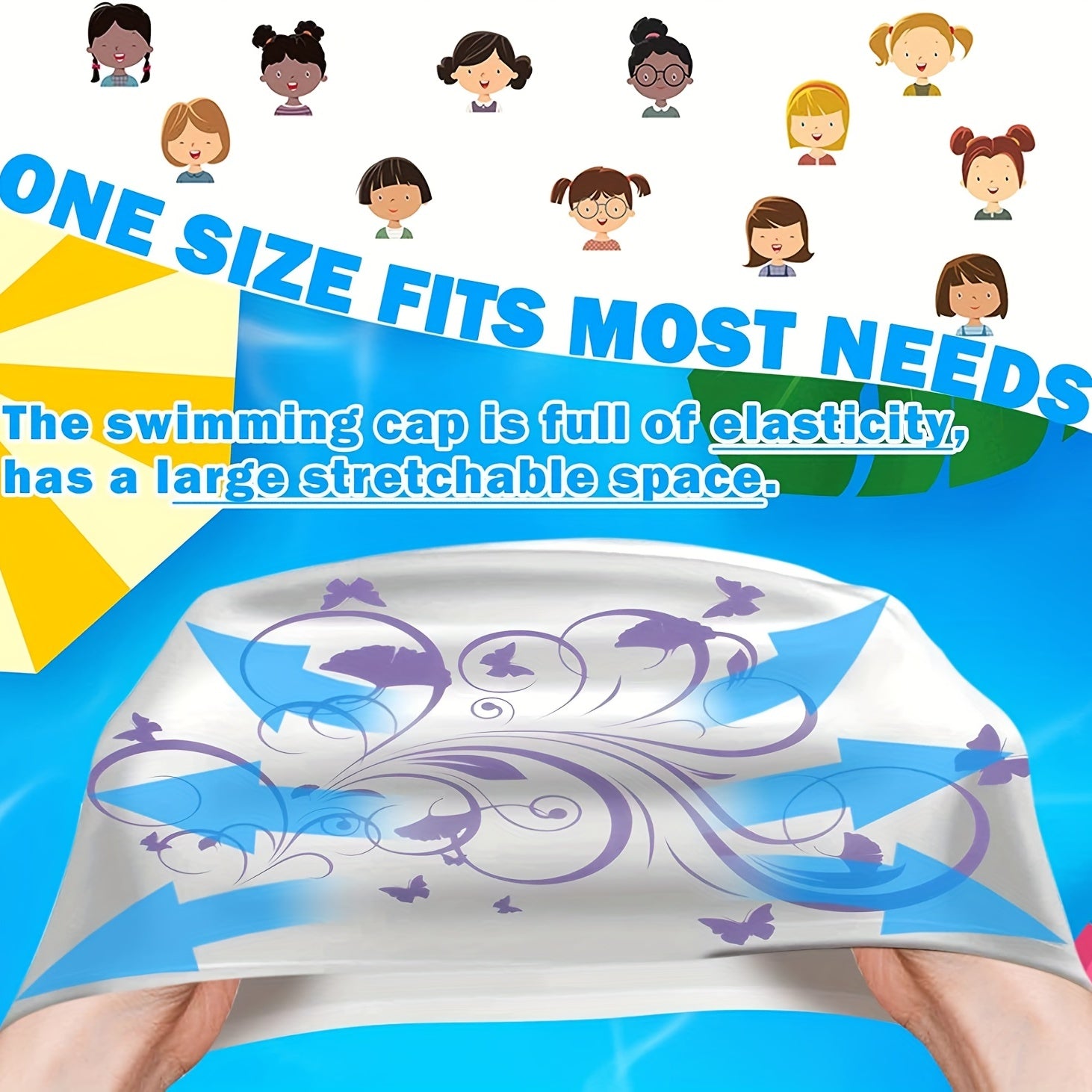 Flower Print Swim Cap PU Fabric Waterproof Bathing Cap