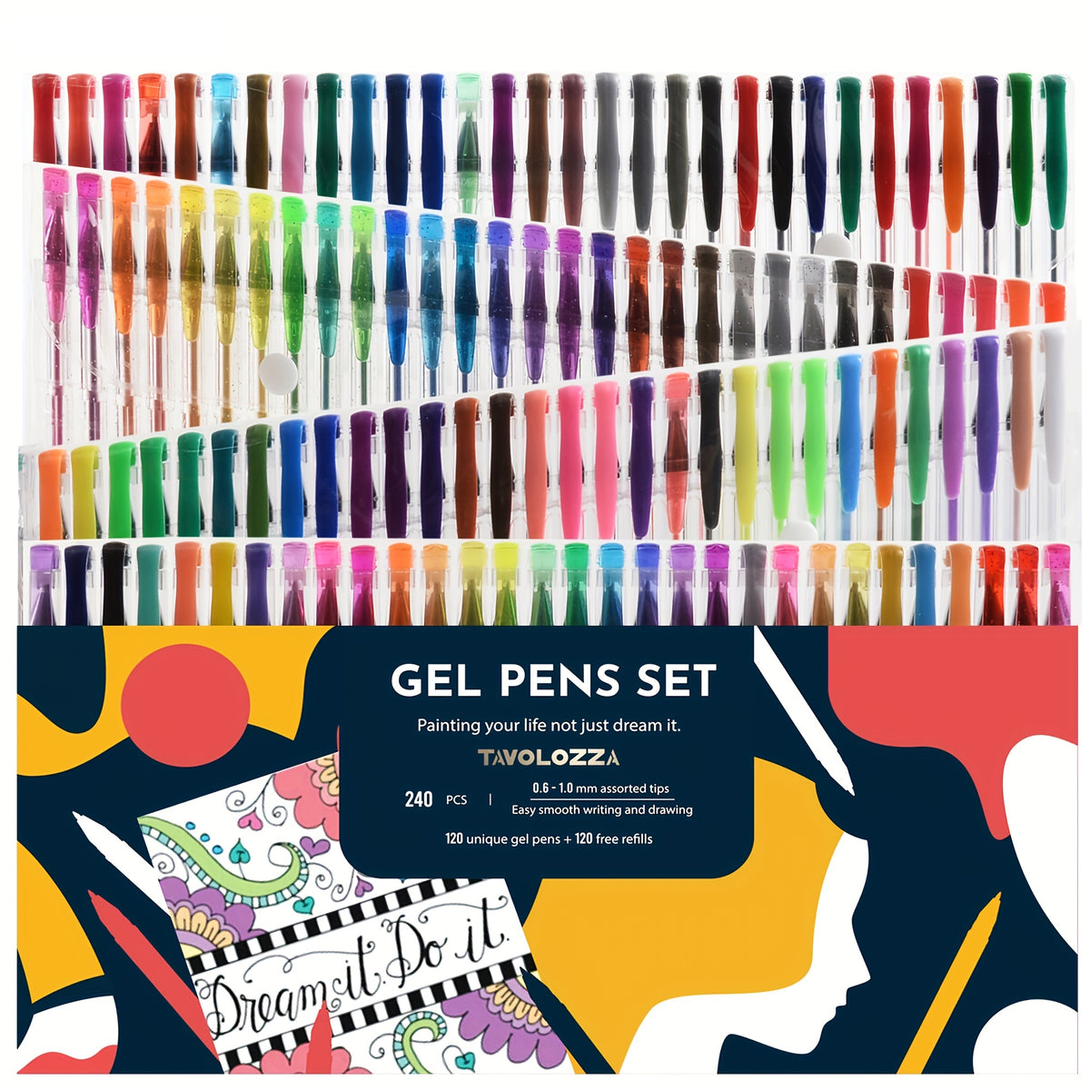 240 Gel Pens Set Non Toxic No Duplicate Glitter Metallic Neon Shades