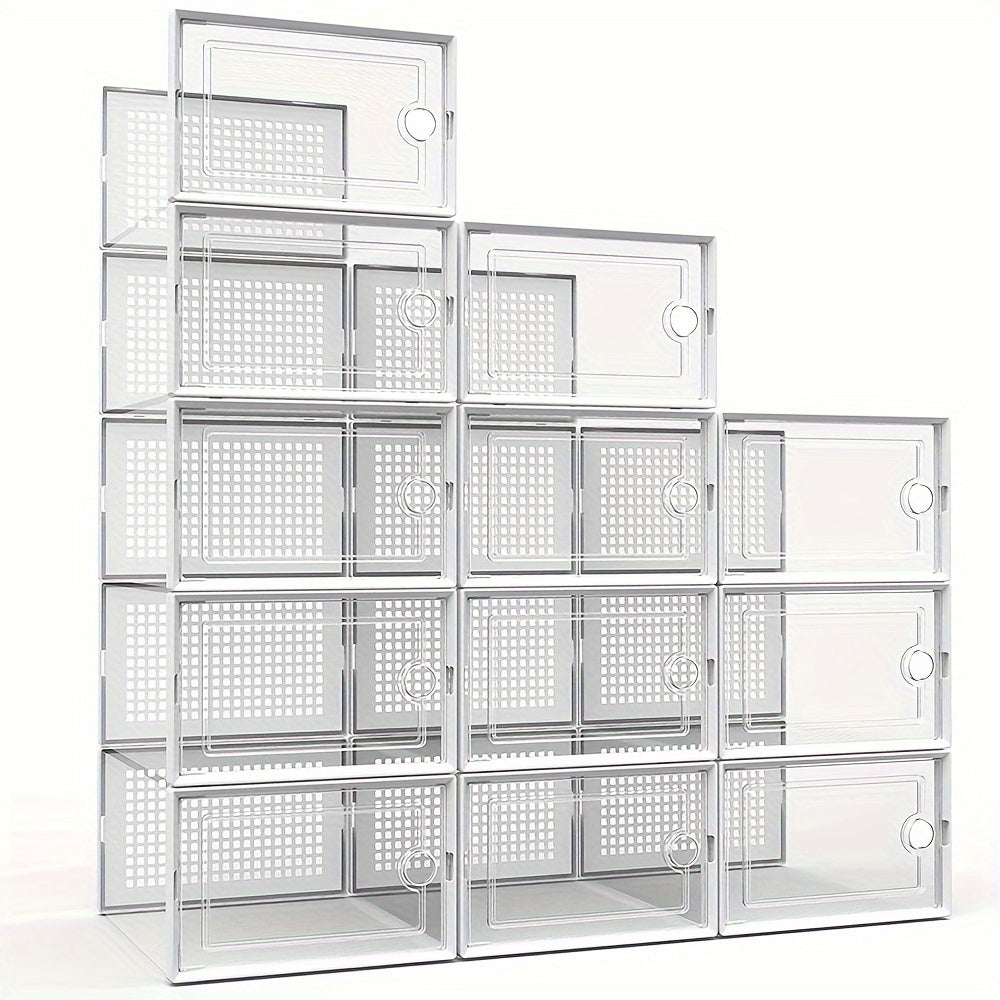 12pcs Shoe Rack Box With Door Stackable Shoe Cabinet Drawer