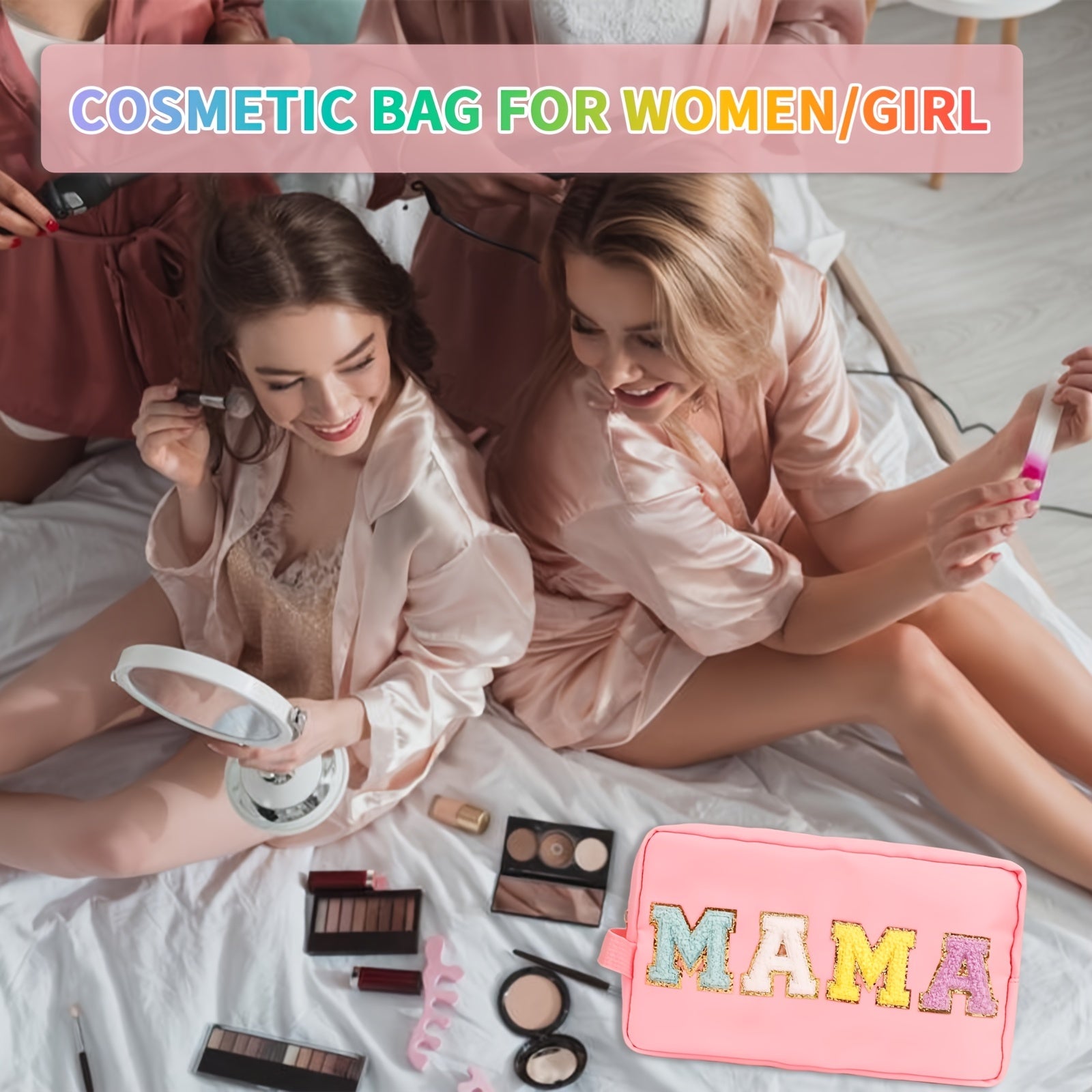 Preppy Makeup Bag With Strap Nylon Waterproof Travel Toiletry Bag For Women Girl