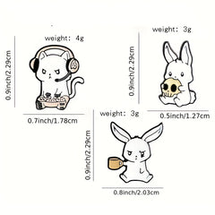 Rabbit Cat Enamel Pins Eating Skull Drink Play Games Cartoon Brooches