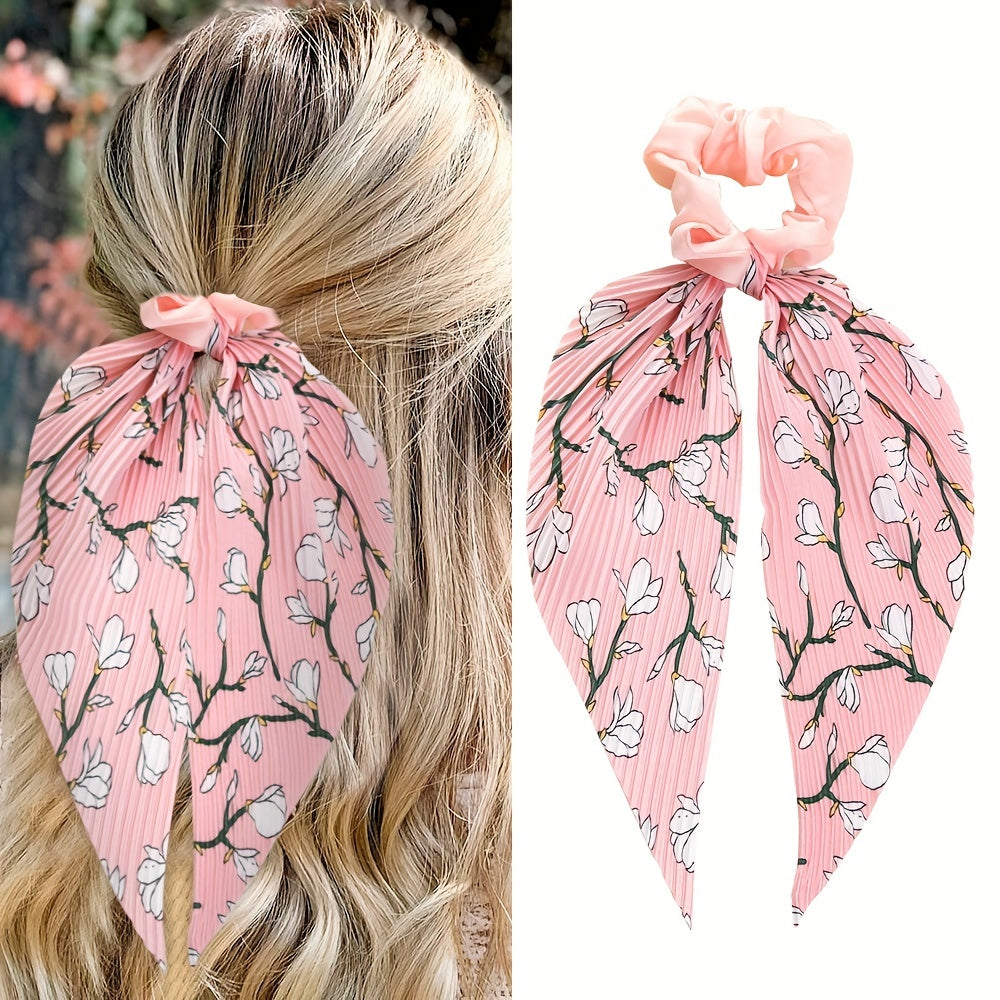 Floral Pattern Scarf Scrunchies Hair Tie Style Hair Rope Ponytail Holder