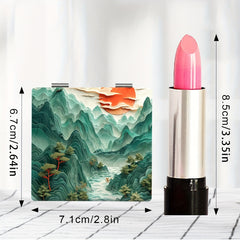 Portable Foldable Handheld Makeup Mirror with Classical Chinese Landscape Art