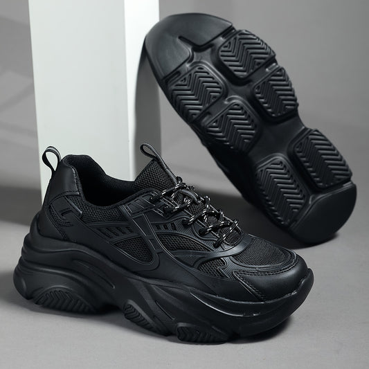 Women's Lace up Chunky Sneakers High Elastic Height Increased Running Shoes